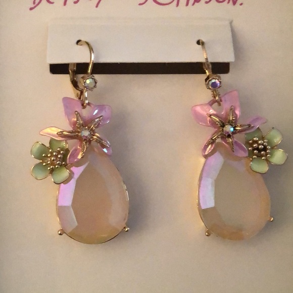 Betsey Johnson Gold Tone Tropical Flower, Starfish Blush Crystal Drop Earrings - Picture 10 of 15
